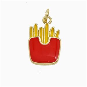 French Fries Charms Copper Pendant Red Enamel Gold Plated, approx 12-15mm