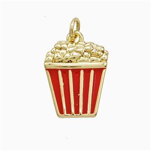 Popcorn Charms Copper Pendant Red Enamel Gold Plated, approx 12-16mm
