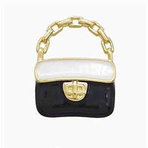 Copper Handbag Pendant Black Enamel Gold Plated, approx 15-19mm