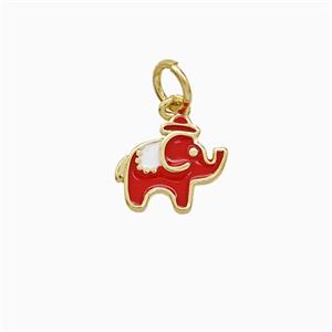 Copper Elephant Pendant Red Enamel Gold Plated, approx 10mm