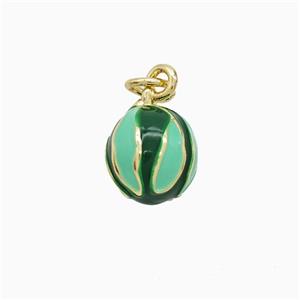 Copper Watermelon Pendant Green Enamel Gold Plated, approx 8-12mm