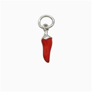Copper Chili Pendant Red Enamel Platinum Plated, approx 3-10mm