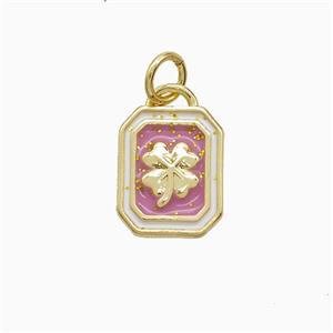 Copper Clover Pendant Pink Enamel Rectangle Gold Plated, approx 10-12mm