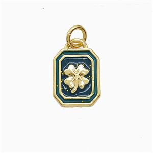 Copper Clover Pendant Green Enamel Rectangle Gold Plated, approx 10-12mm