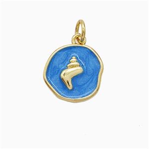 Copper Conch Shell Pendant Blue Painted Gold Plated, approx 12mm