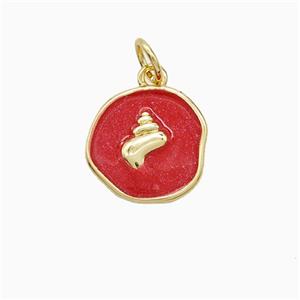 Copper Conch Shell Pendant Red Painted Gold Plated, approx 12mm