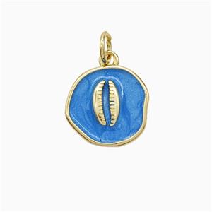Copper Conch Shell Pendant Blue Painted Gold Plated, approx 12mm