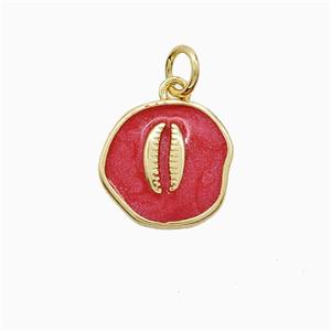 Copper Conch Shell Pendant Red Painted Gold Plated, approx 12mm