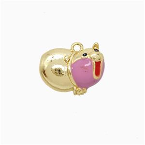 Copper Pig Charms Pendant Pink Enamel Gold Plated, approx 10-15mm