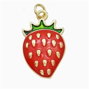 Copper Strawberry Pendant Red Enamel Gold Plated, approx 14-20mm
