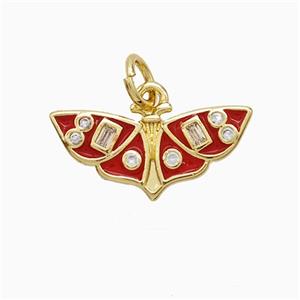 Copper Bat Charms Pendant Pave Zirconia Red Enamel Birds Gold Plated, approx 8-18mm