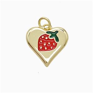 Copper Heart Strawberry Pendant Red Enamel Gold Plated, approx 15mm