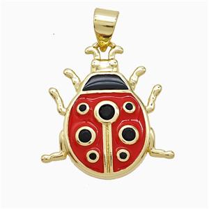 Copper Ladybug Pendant Red Enamel Gold Plated, approx 19-20mm