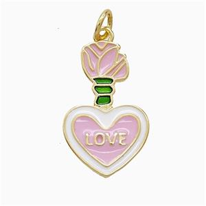 Copper Heart Pendant Pink Enamel LOVE Gold Plated, approx 13-21mm