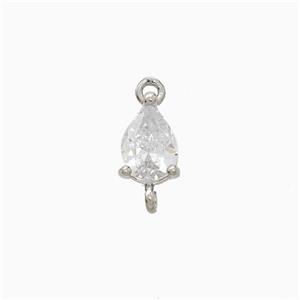 Crystal Glass Teardrop Connector Copper Platinum Plated, approx 6-10mm