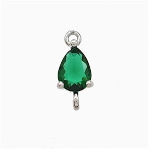 Green Crystal Glass Teardrop Connector Copper Platinum Plated, approx 6-10mm
