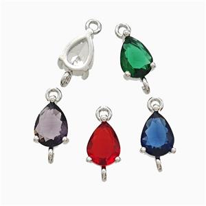 Crystal Glass Teardrop Connector Copper Platinum Plated Mixed, approx 6-10mm