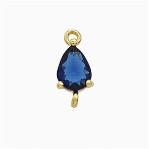 Blue Crystal Glass Teardrop Connector Copper Gold Plated, approx 6-10mm