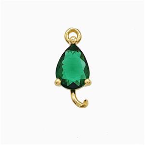 Green Crystal Glass Teardrop Connector Copper Gold Plated, approx 6-10mm