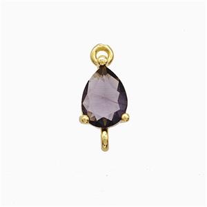 Purple Crystal Glass Teardrop Connector Copper Gold Plated, approx 6-10mm
