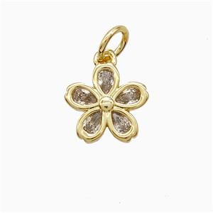 Copper Flower Pendant Pave Zirconia Gold Plated, approx 10mm