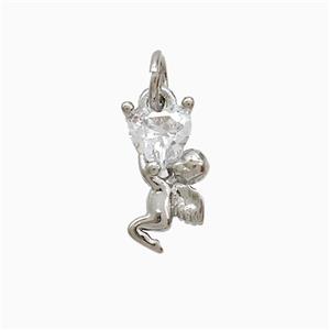 Copper Fairy Pendant Pave Zirconia Platinum Plated, approx 6-12mm