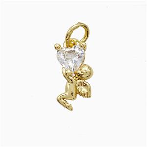 Copper Fairy Pendant Pave Zirconia Gold Plated, approx 6-12mm