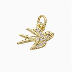 Copper Swallow Pendant Pave Zirconia Birds Gold Plated, approx 8-14mm