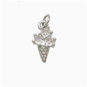 Copper Ice Cream Pendant Pave Zirconia Platinum Plated, approx 8-11mm