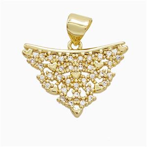 Copper Triangle Pendant Pave Zirconia Heart Gold Plated, approx 14-20mm