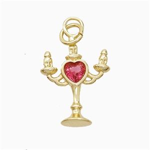 Copper Candlestick Pendant Pave Zirconia Gold Plated, approx 13-17mm