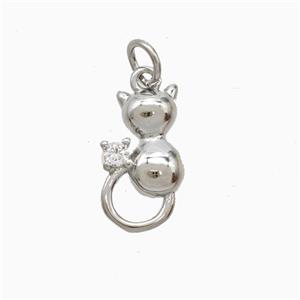 Copper Cat Pendant Pave Zirconia Platinum Plated, approx 6-14mm