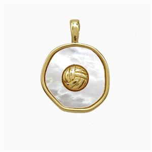 Copper Volleyball Pendant Pave Shell Circle Sports Gold Plated, approx 14mm