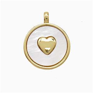 Copper Volleyball Pendant Pave Shell Heart Gold Plated, approx 15mm
