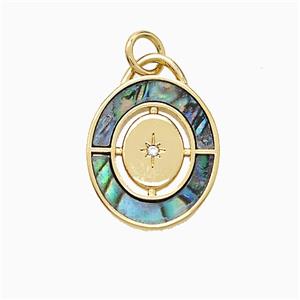 Copper Star Pendant Pave Shell Oval Gold Plated, approx 13-16mm