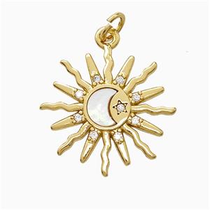 Copper Moon Pendant Pave Shell Zirconia Sun Gold Plated, approx 19mm