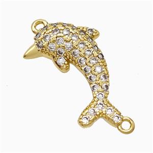 Copper Dolphin Pendant Pave Zirconia 2loops Gold Plated, approx 12-22mm