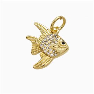 Copper Fish Pendant Pave Zirconia Gold Plated, approx 14-15mm