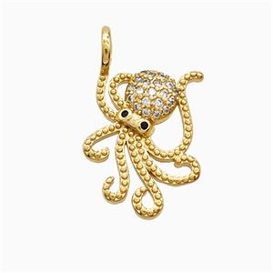 Copper Octopus Pendant Pave Zirconia Gold Plated, approx 15-18mm