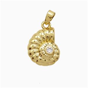 Copper Spiral Shell Pendant Pave Zirconia Gold Plated, approx 12-15mm