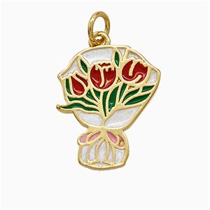 Copper Flower Pendant Enamel Gold Plated, approx 15-18mm