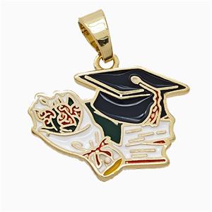 Copper Graduation Cap Pendant Enamel Gold Plated, approx 17-22mm