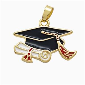 Copper Graduation Cap Pendant Enamel Gold Plated, approx 13-21mm