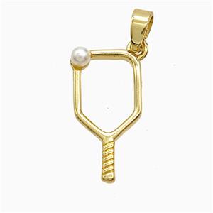 Pickleball Paddle Charms Copper Pendant Pave Resin Sports Gold Plated, approx 10-19mm