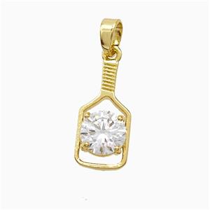 Pickleball Paddle Charms Copper Pendant Pave Zirconia Sports Gold Plated, approx 8-18mm