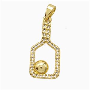 Pickleball Paddle Copper Pendant Pave Zirconia Gold Plated, approx 11-22mm