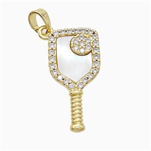 Copper Pickleball Paddle Pendant Pave Zirconia Shell Sports Gold Plated, approx 12-25mm