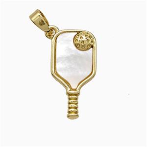 Copper Pickleball Paddle Pendant Pave Shell Sports Gold Plated, approx 10-20mm