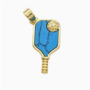 Copper Pickleball Paddle Pendant Pave Howlite Sports Gold Plated, approx 10-20mm