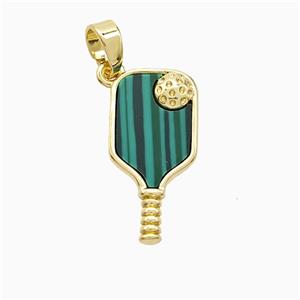 Copper Pickleball Paddle Pendant Pave Synthetic Malachite Sports Gold Plated, approx 10-20mm